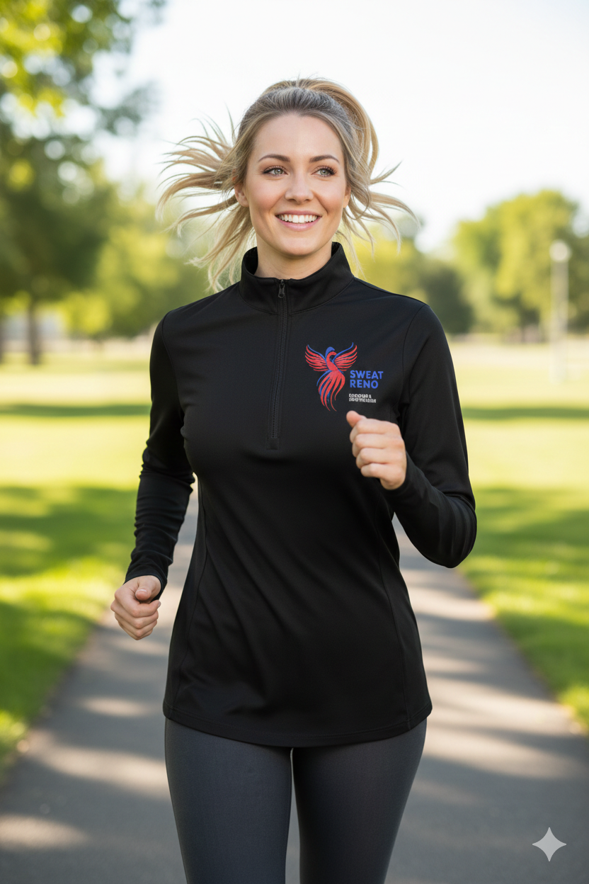 Ladies Quarter-Zip Pullover — 'Don't Sweat Small Businesses, Sweat Reno' Lightweight Performance Pullover