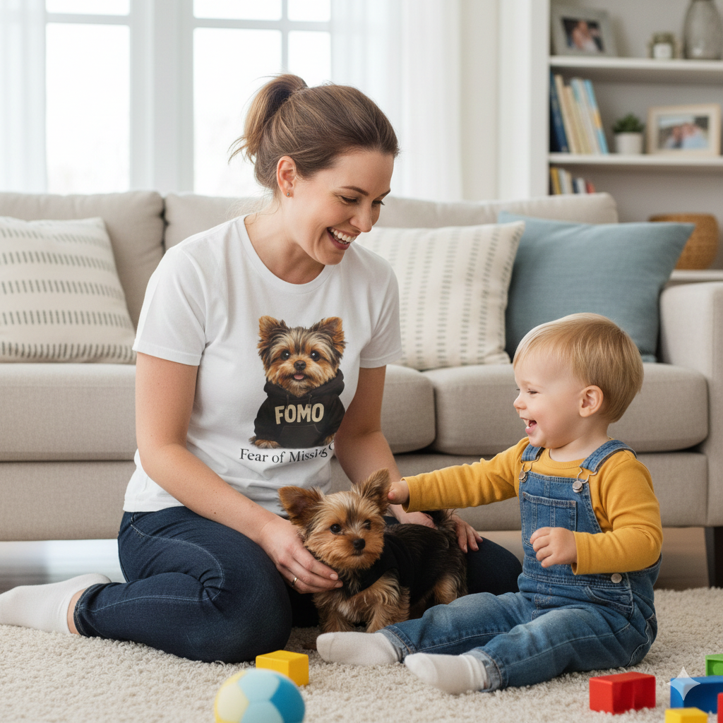 FOMO Yorkie Puppy T-Shirt — Cute Yorkie ‘Fear of Missing Out’ Graphic Tee