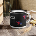 Enamel Camp Cup — "Warming Up For Recovery" Motivational Camping Mug (Sweat Reno Logo)
