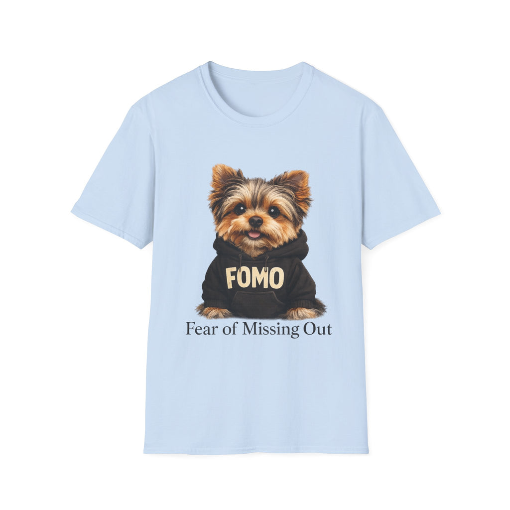 FOMO Yorkie Puppy T-Shirt — Cute Yorkie ‘Fear of Missing Out’ Graphic Tee